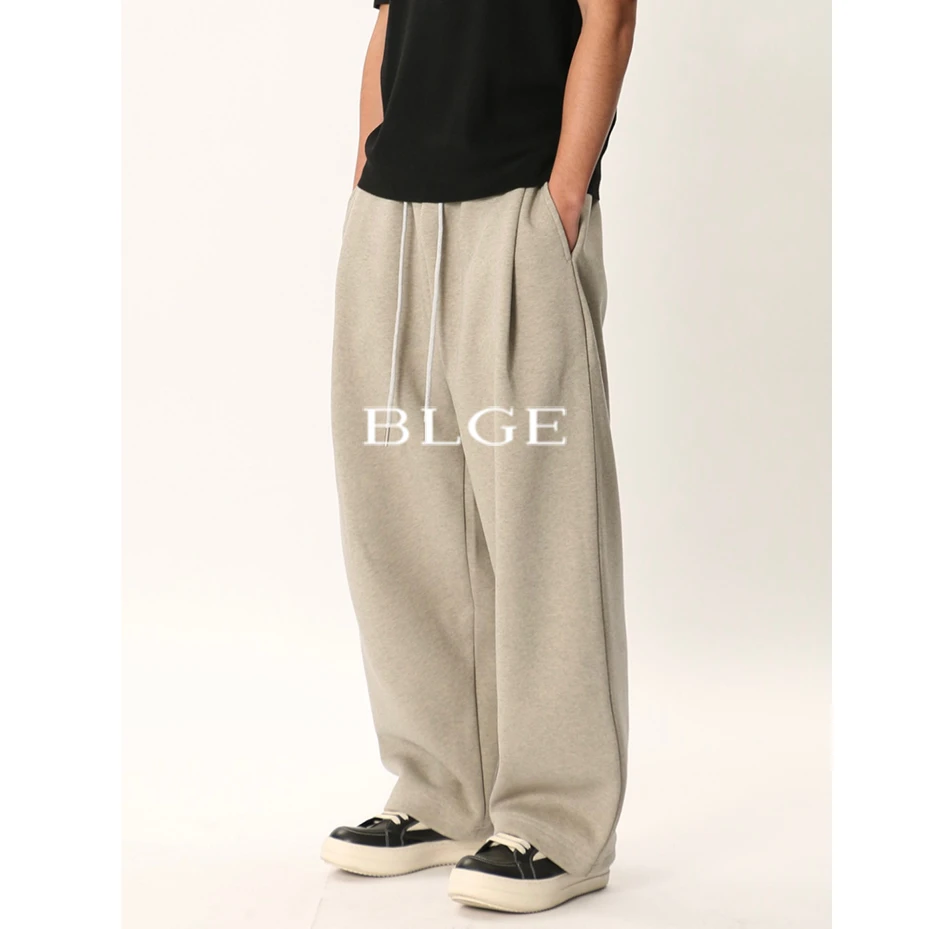 BLGE慵懒风潮牌卫裤男宽松阔腿休闲裤秋冬季加厚松紧腰男生运动裤
