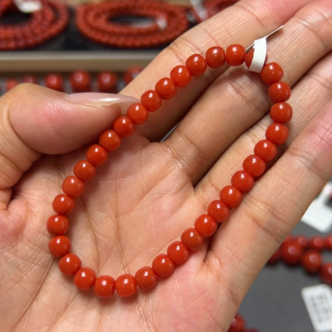 未镶嵌手串南红玛瑙 柿子红高玉化老型 约5.8mm 纯润