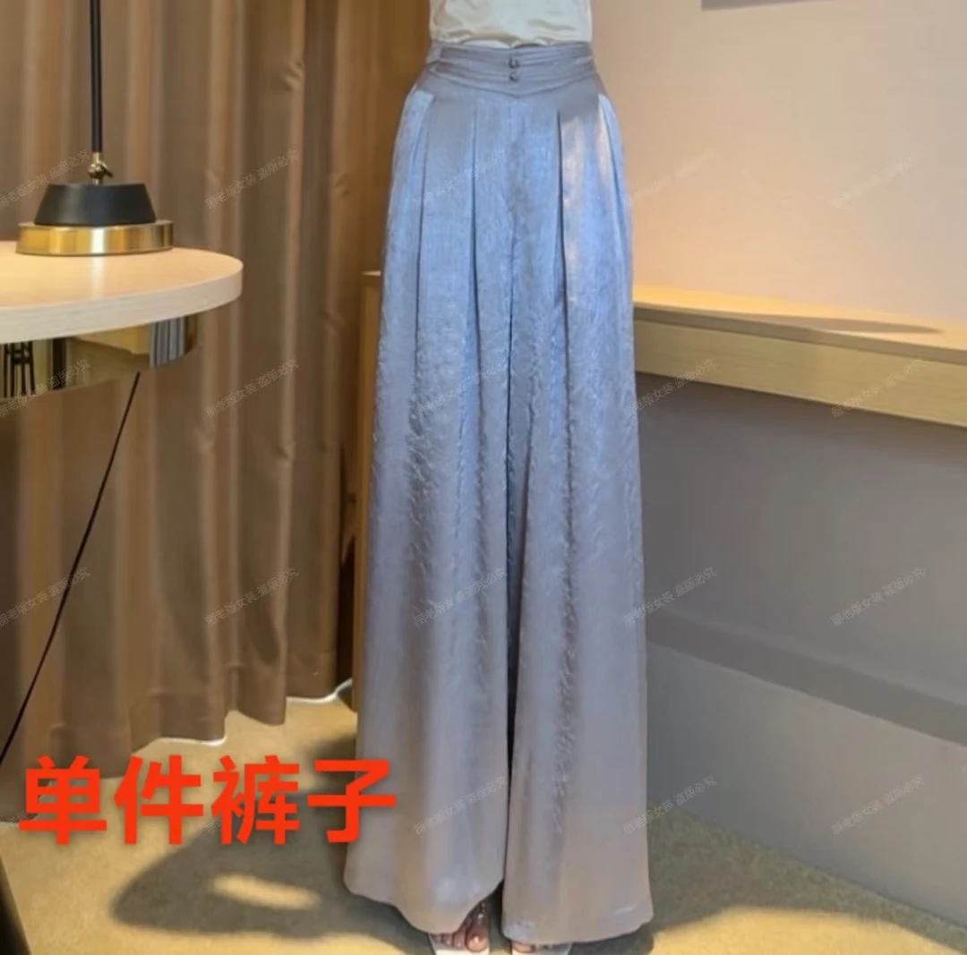 Ling【月光灰裤】粉色新款夏季薄款灰色直筒垂感时尚休闲宽松裙裤