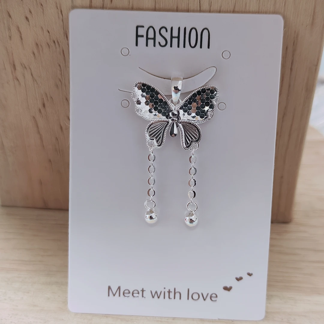 坠链均足银 足银9999碎冰冰蝴蝶吊坠流苏蝴蝶吊坠女生