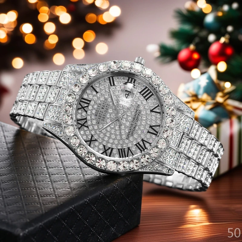 潮流厂家直供镶钻满天星时尚男士手表wat气质百搭