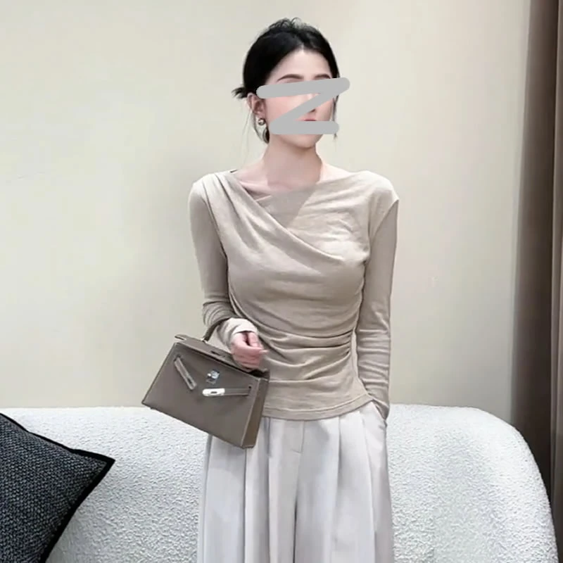 【有运费险】洋气减龄心机设计感T恤女2025秋季新款显瘦上衣长袖