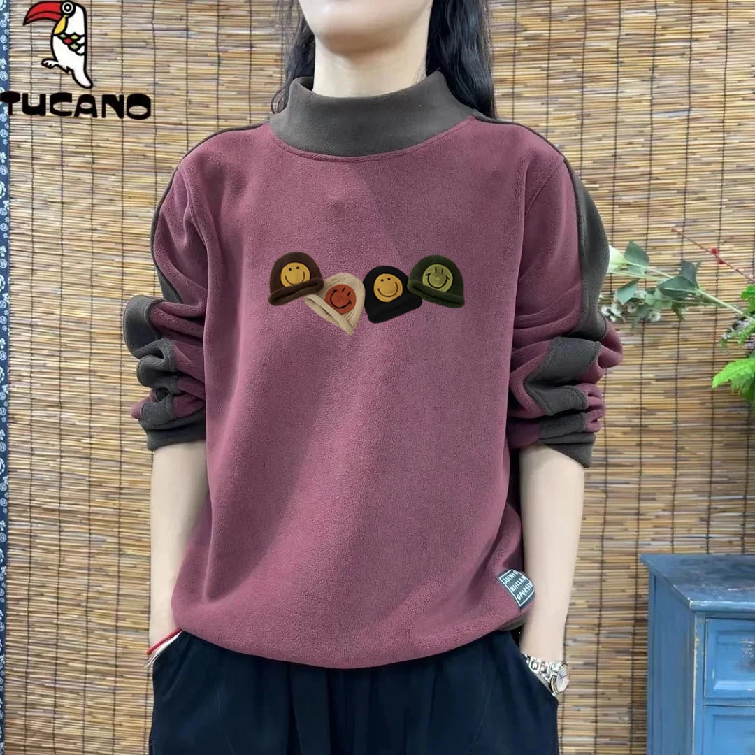 啄木鸟洋气半高领女装长袖卫衣女宽松秋冬打底衫设计套头上衣潮