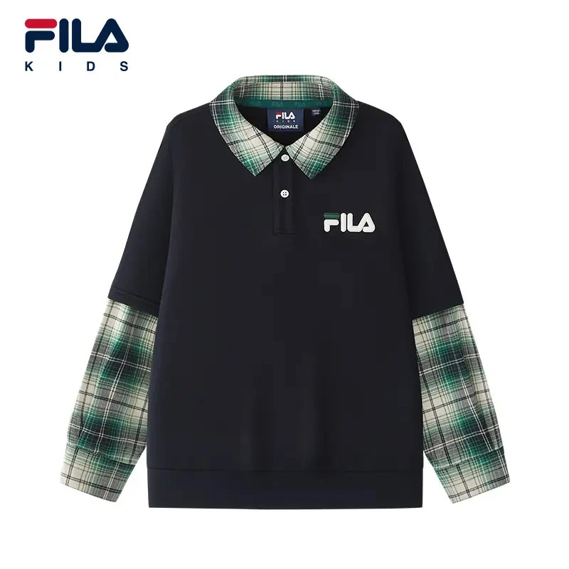 FILA斐乐儿童【加厚保暖翻领卫衣】冬季中大童假两件上衣K12B611219