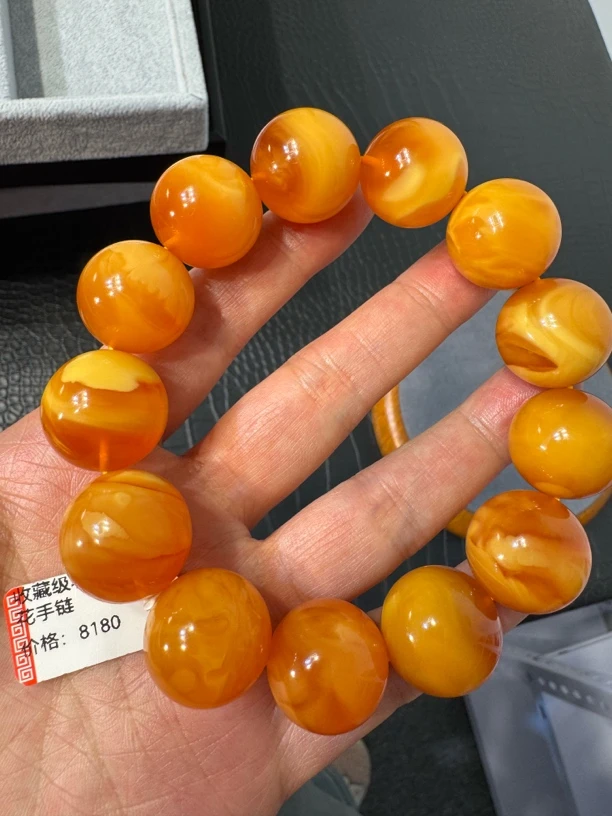 天然老蜡妖花手链单圈经典精美男士琥珀蜜蜡手串