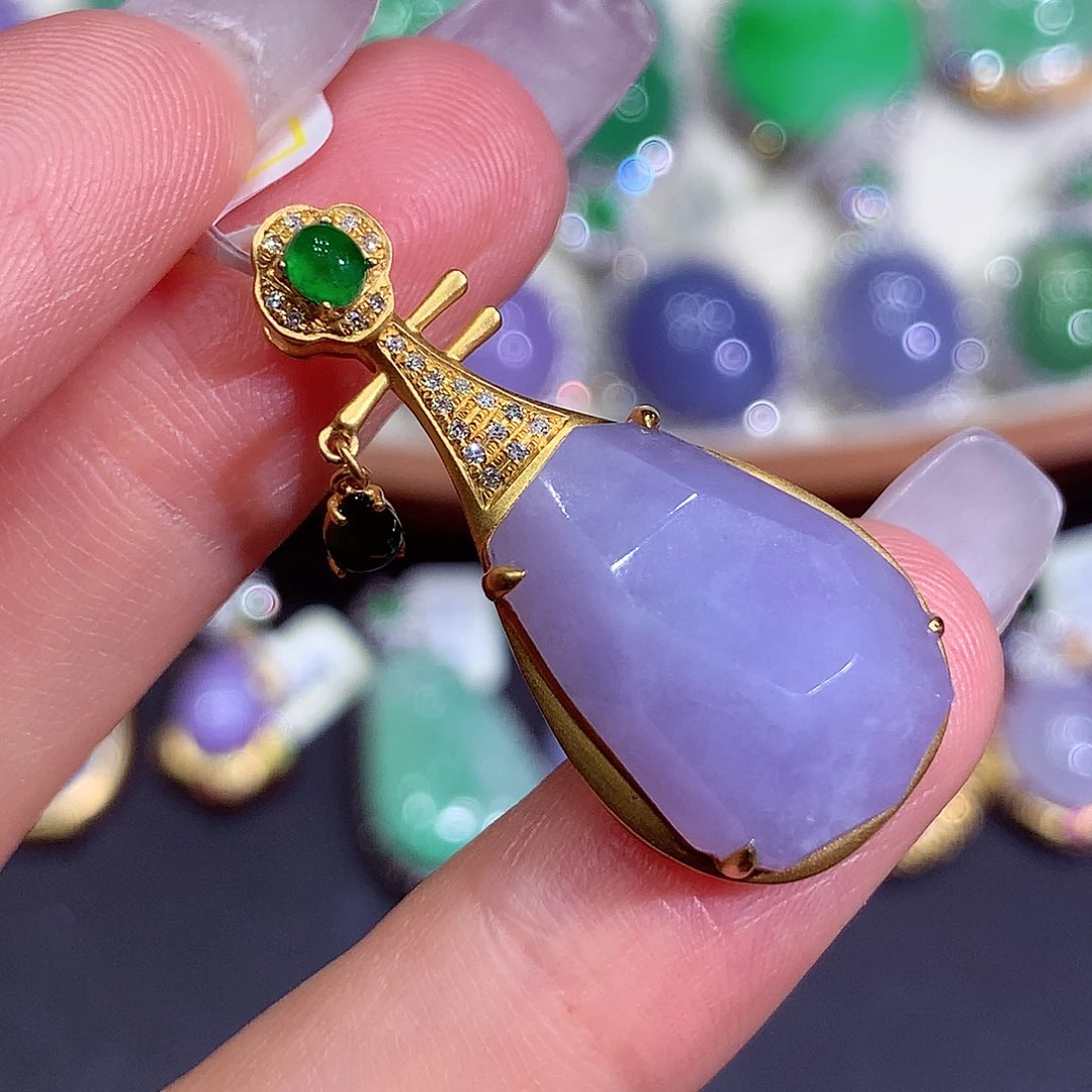 翡翠18K金镶嵌吊坠(不含链)