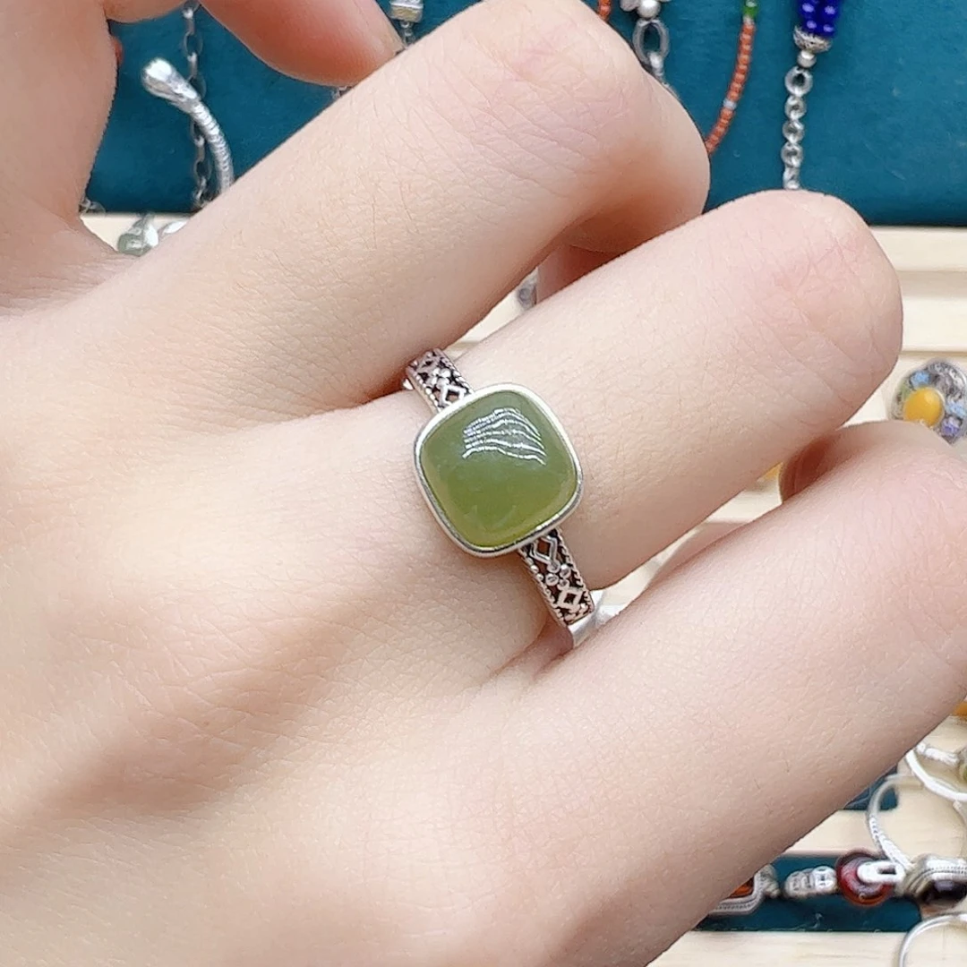 和田玉戒指银S925镶嵌