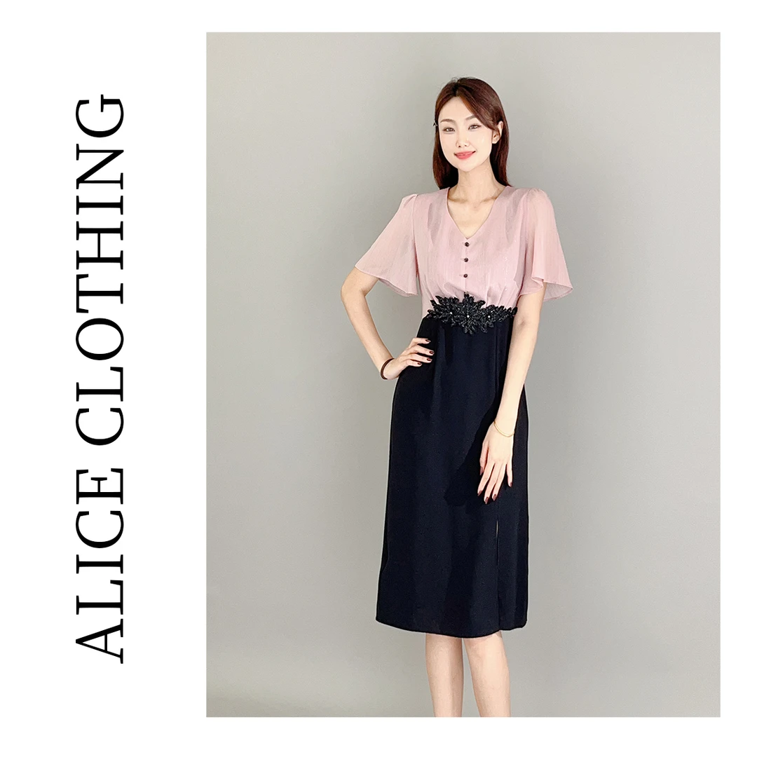 【卡卡现货专属】ALICE甜而不腻连衣裙流动光泽华美烫钻S2132845Q