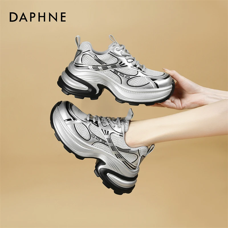 达芙妮厚底老爹鞋女2025春季新款透气增高网红增高网面运动鞋女