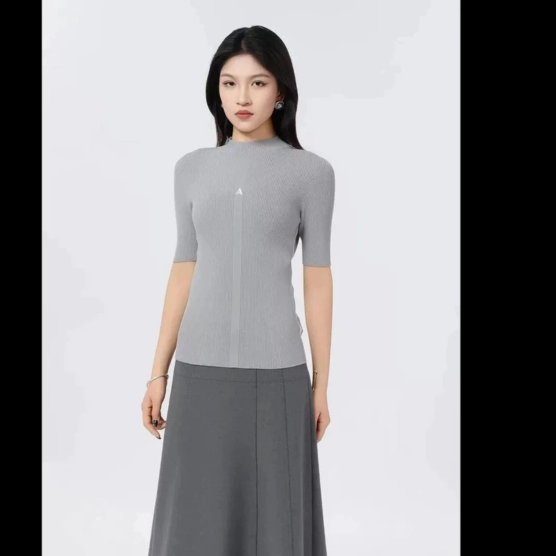 AMASS/阿玛施早春新款百搭上衣T恤竖坑条修身显瘦针织衫538063