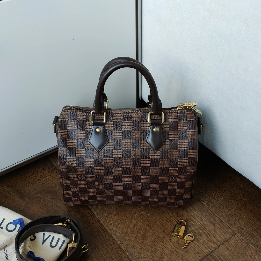 95新 LouisVuitton/路易威登 Azul-棕棋盘格speedy25手提包 48895