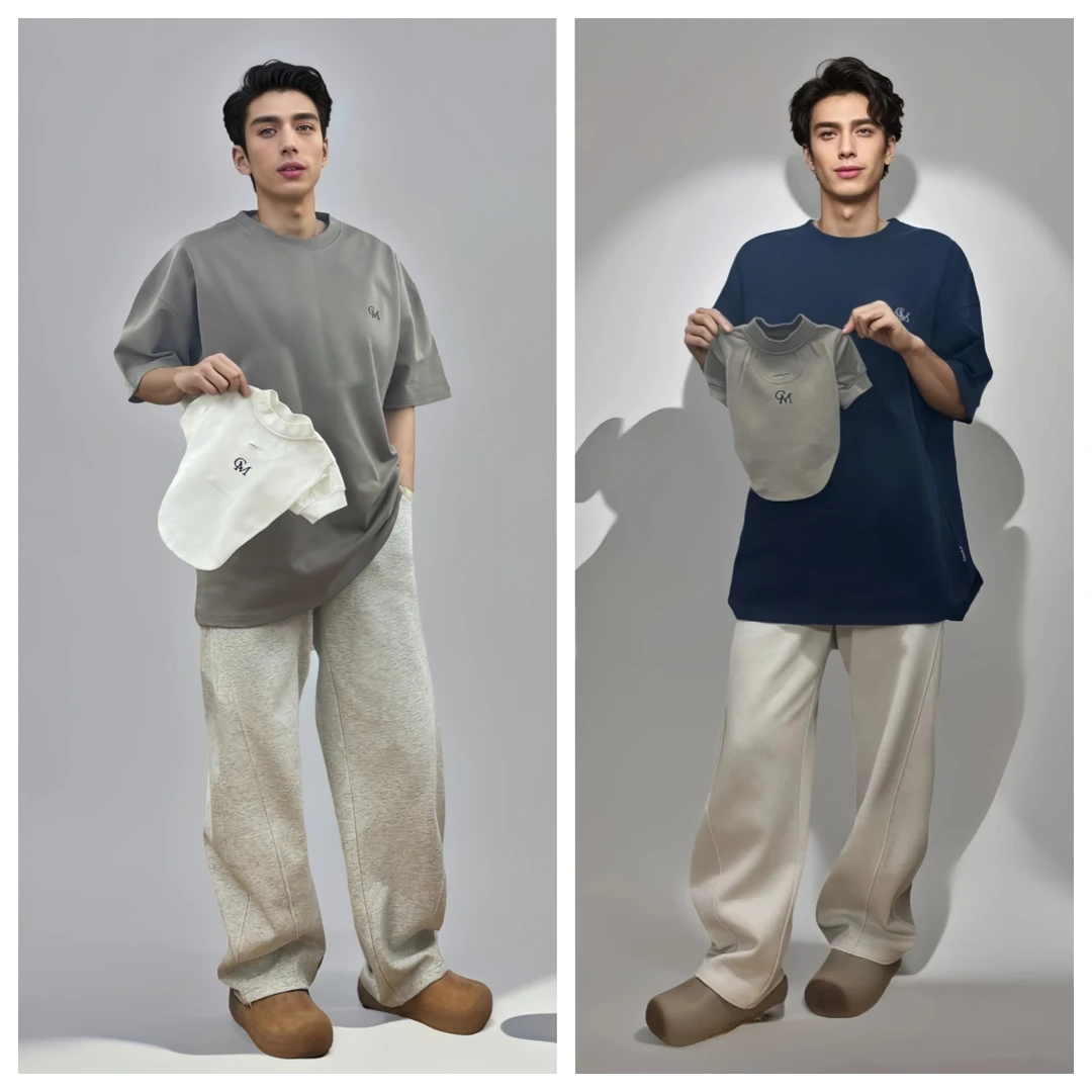 春夏男女简约宽松休闲圆领落肩短袖宽松圆领+宠物服