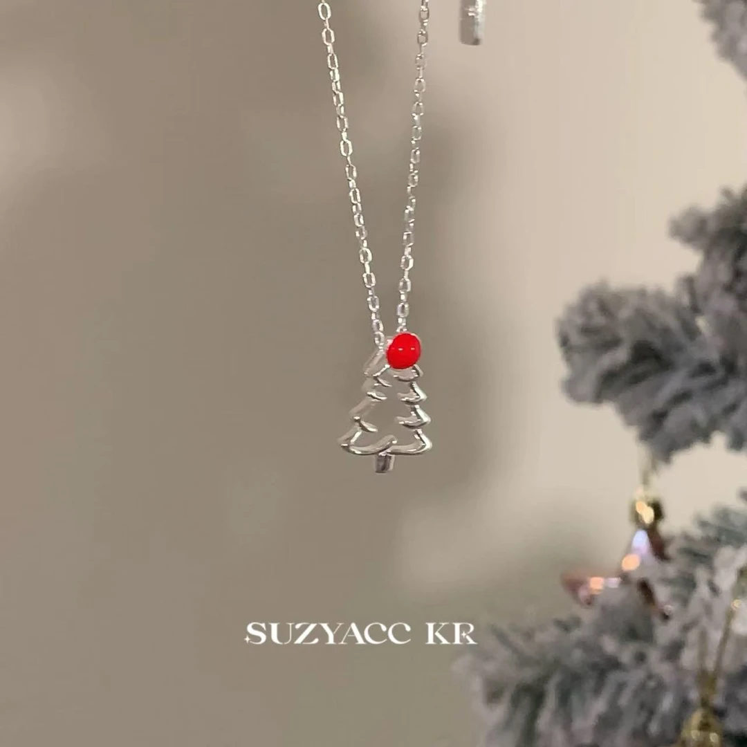 Suzyacc Kr 坠链均925银 圣诞礼物 圣诞树项链DX0204
