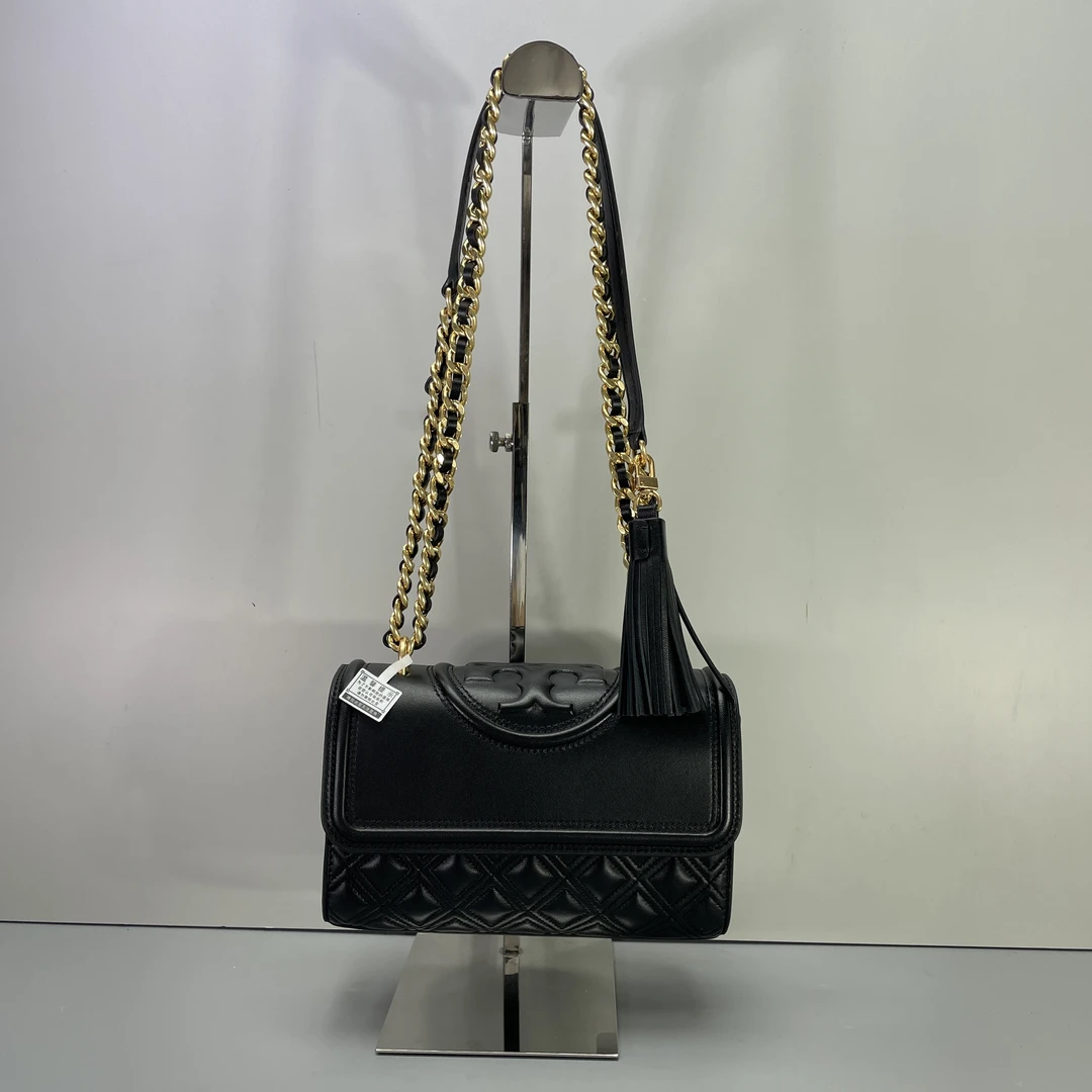 95新 TORY BURCH/汤丽柏琦 小林/黑色小号链条包21*14*6cmB071209