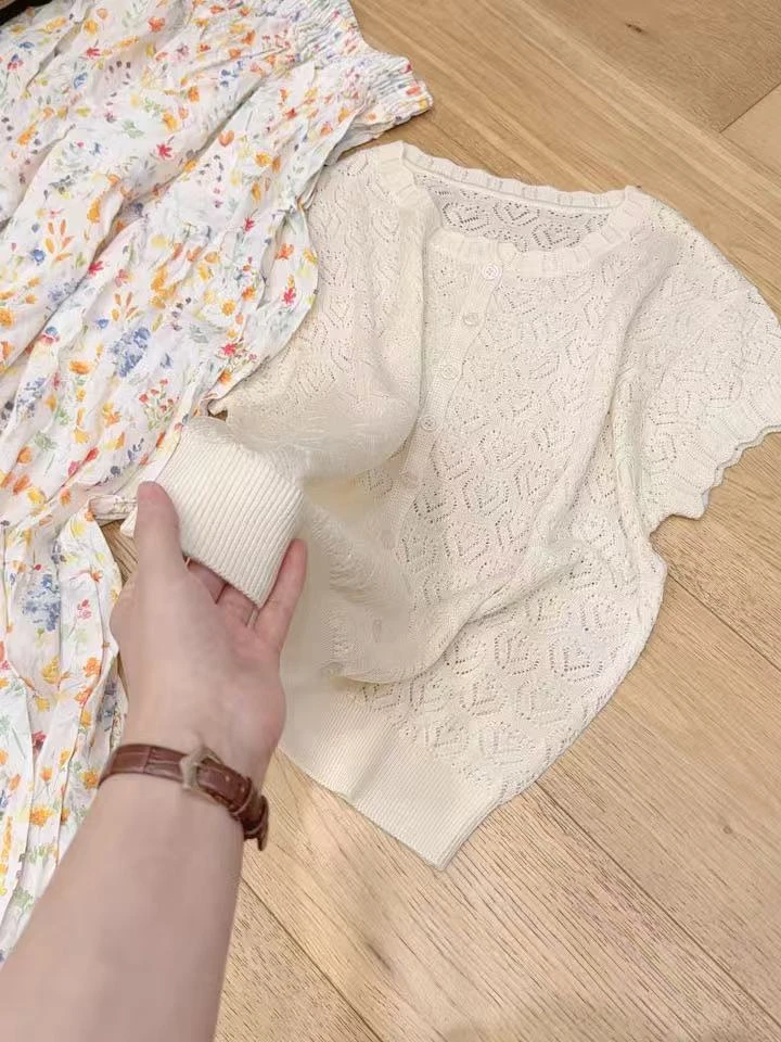 阿雨家巨好看！花边领钩花镂空开衫小飞袖8