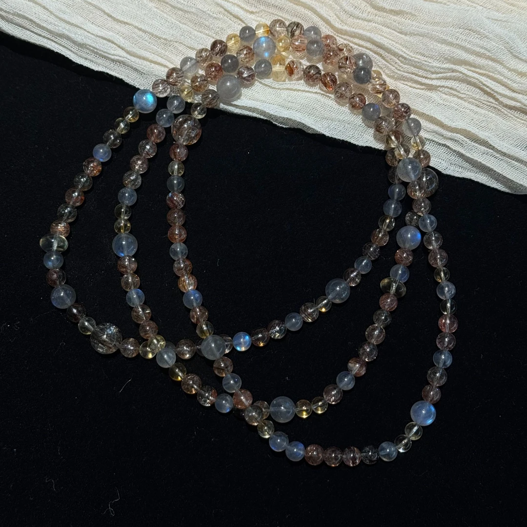 《流光溢彩》天然黑金超七搭配月光石  多样性发其一