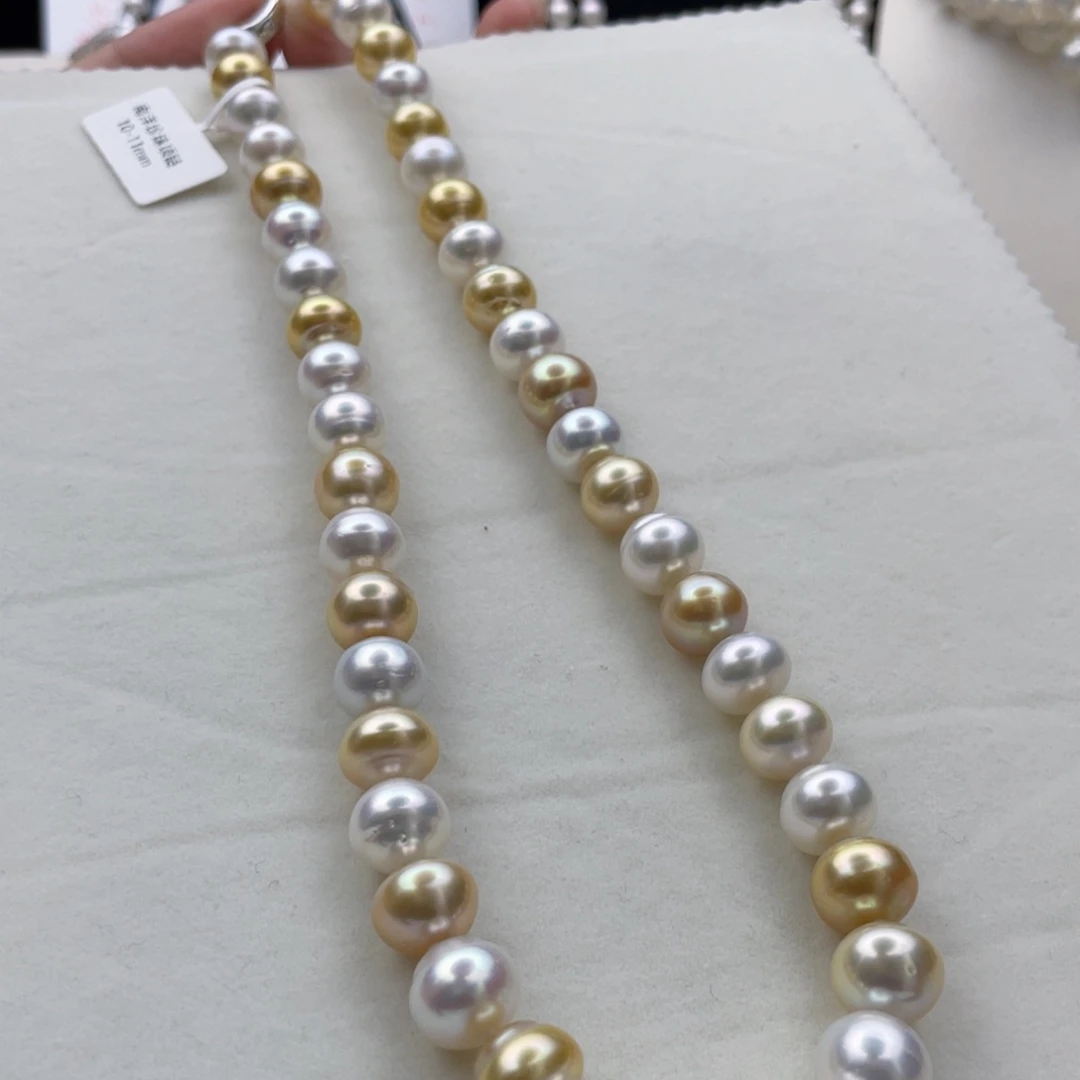 未镶嵌海水珍珠颈饰极光镜面澳白金珠项链10-11mm