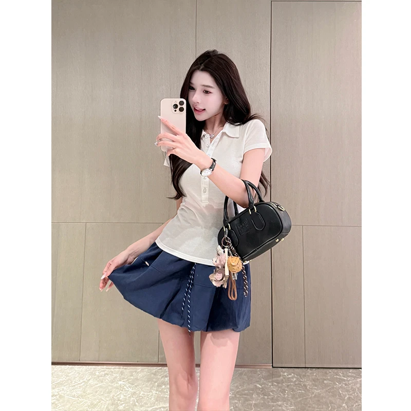 【小仙定制】“青春女大”天丝羊毛收腰miu系少女polo～新款减龄短袖