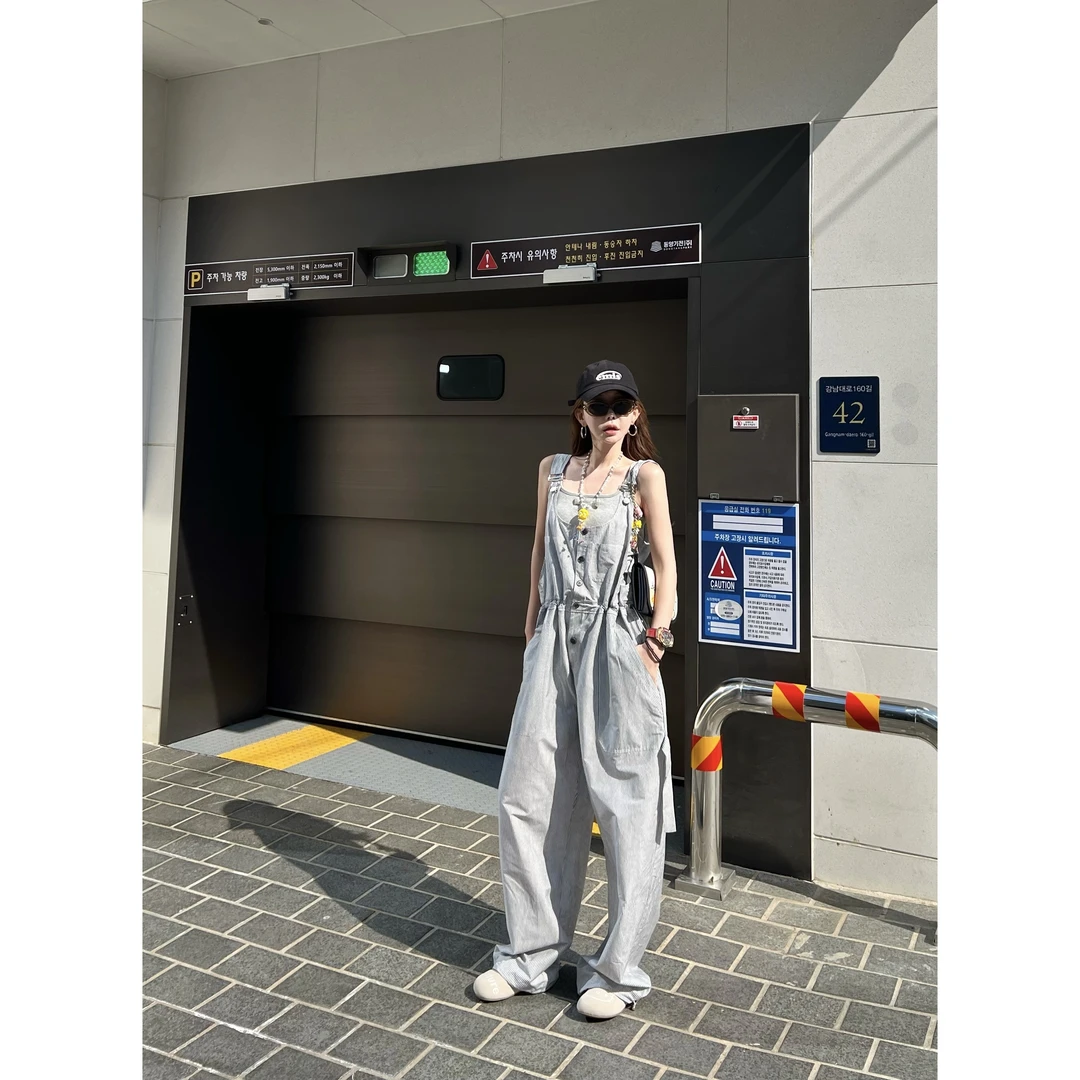 TG陶格 混纺条纹韩版简约休闲背带连体裤TG25B2K1232