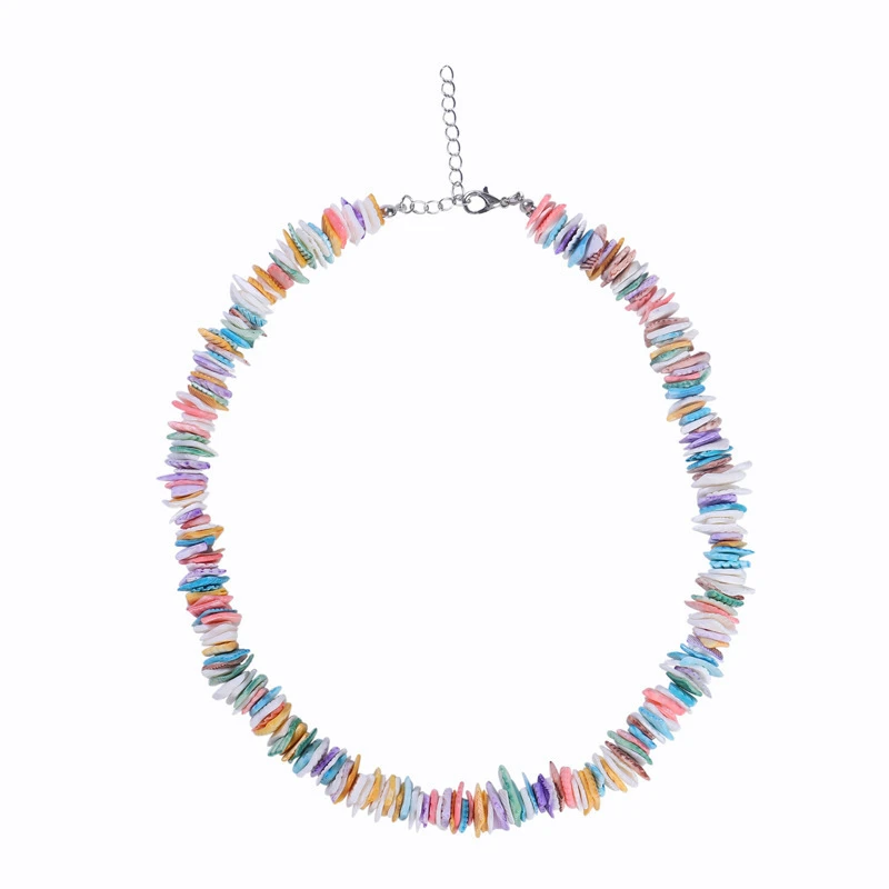 非金属合成锆石项链 时尚彩色贝壳项链沙滩不规则贝壳女士锁骨链