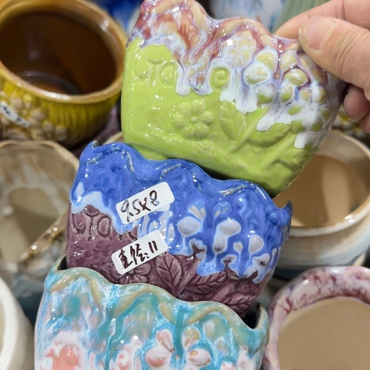 凑9块包邮，有孔，陶瓷花盆