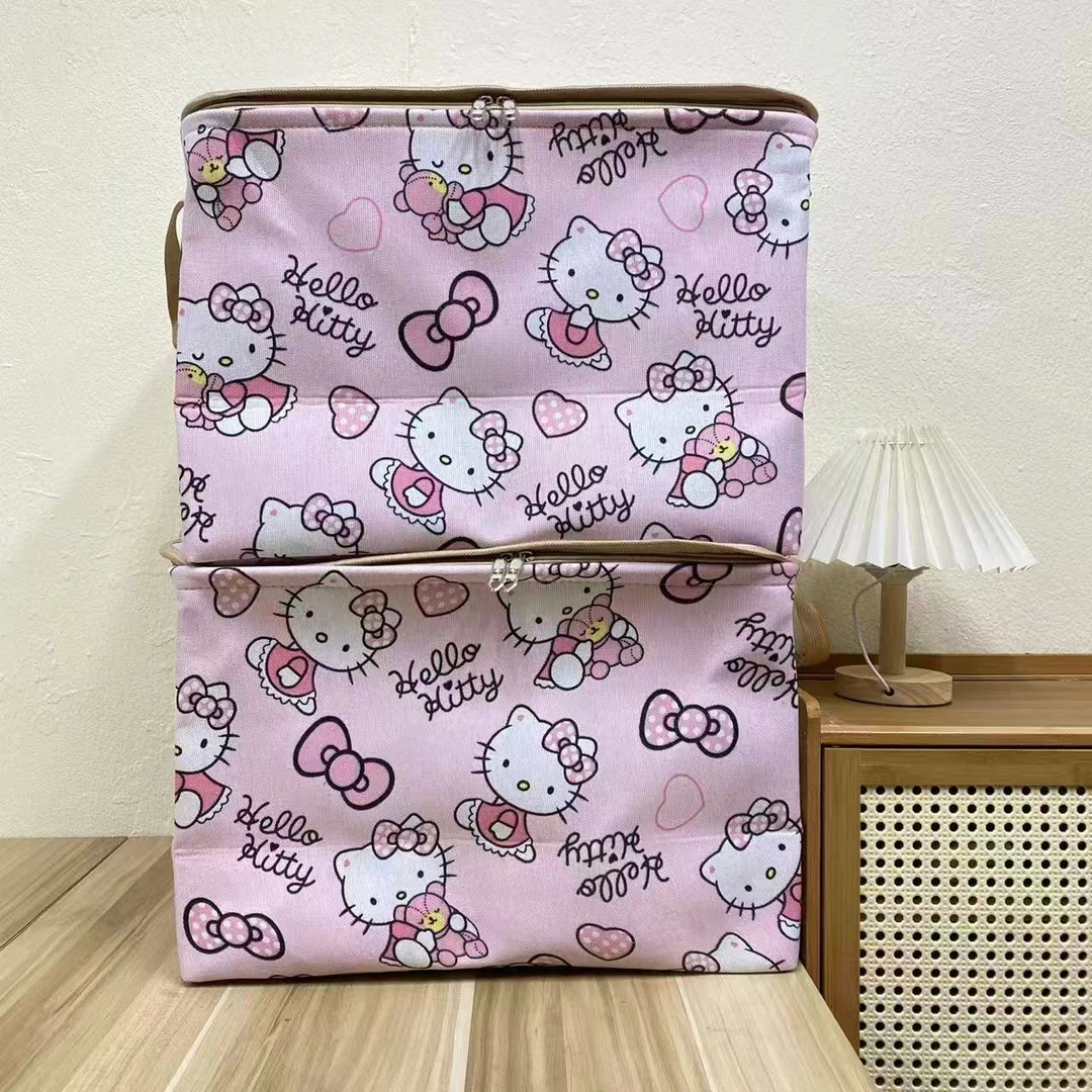 【45X35X30高】卡通凯蒂拉链盖（带盖带钢圈）微瑕60L可折叠收纳筐
