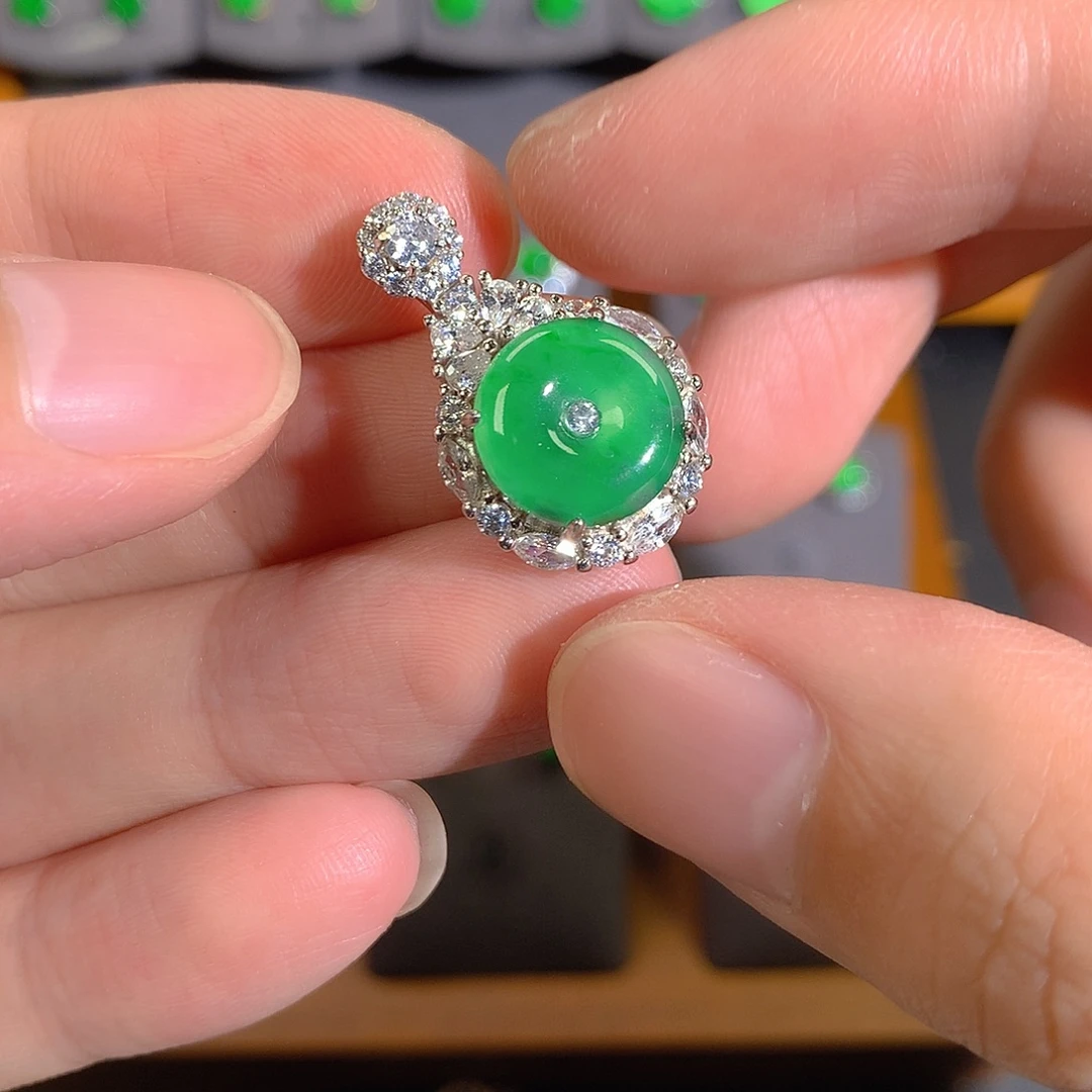 银S925镶嵌翡翠耳饰吊坠