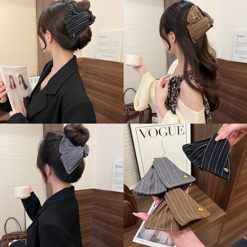 复古条纹贝壳三角抓夹日常百搭高级感发卡时尚鲨鱼夹后脑勺马尾夹