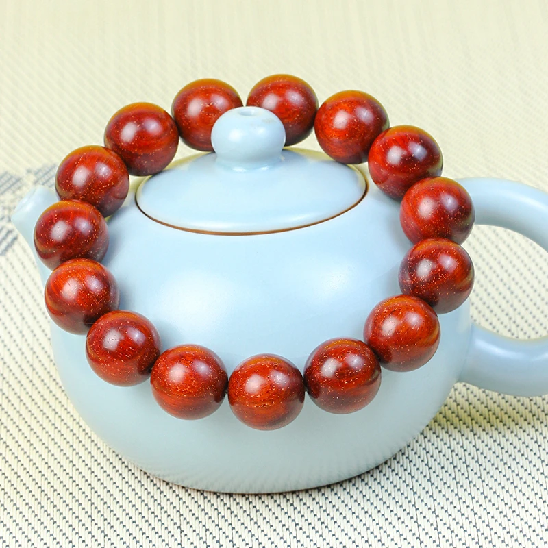 原汁原味印度小叶紫檀1.5*15颗细爆满金星5星+鸡血红泥料手串