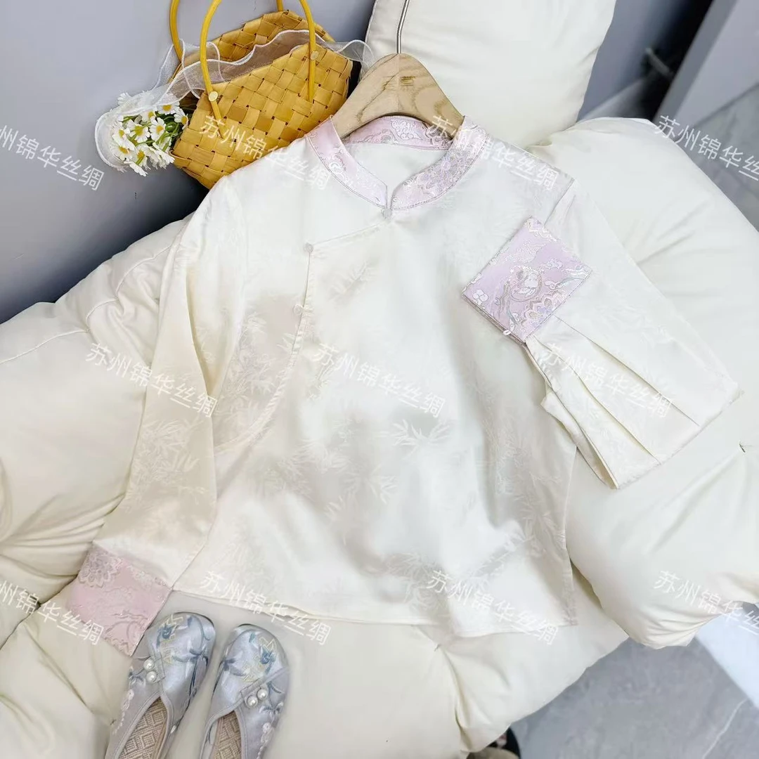 【白云】花瓣袖提花中国风长袖常规款衬衫宽松型奥黛1362