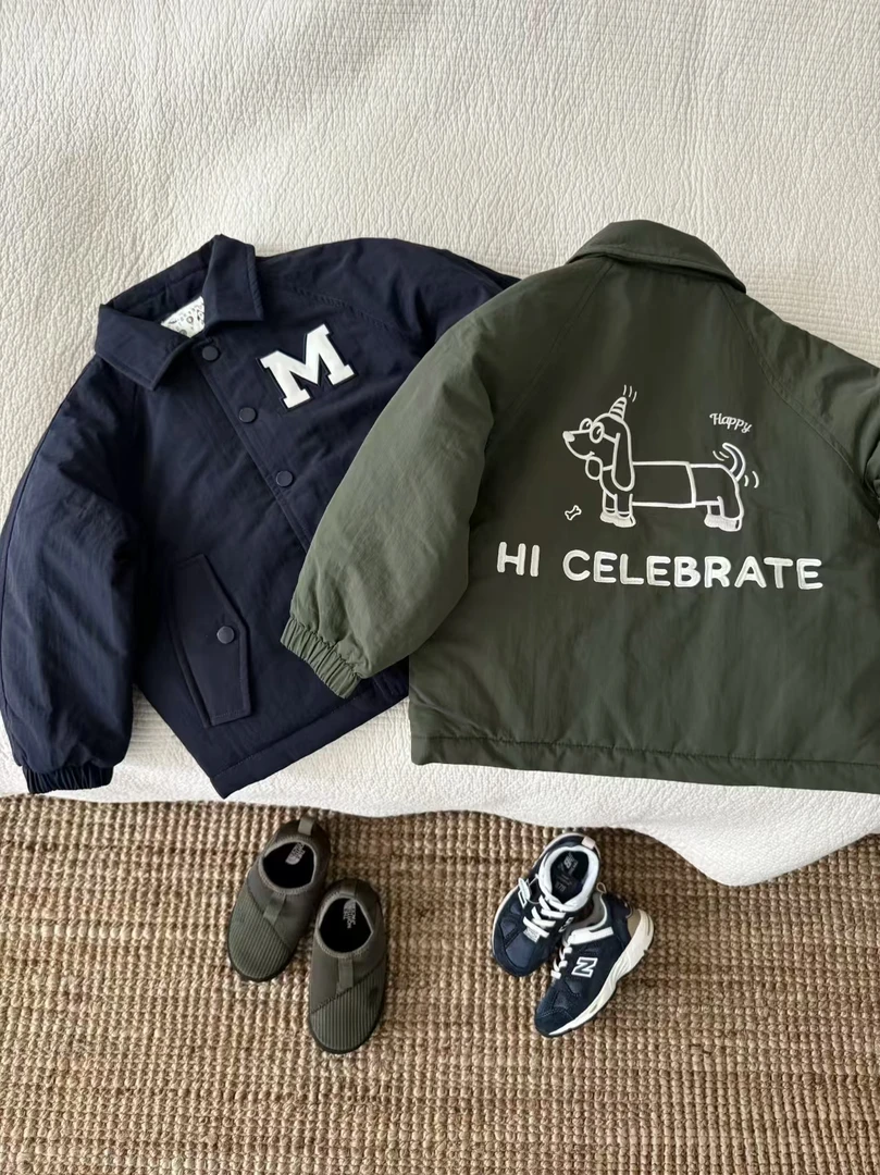 儿童棉衣男外穿2025秋冬新款小童装潮牌棉袄宝宝纯色棉服外套夹棉