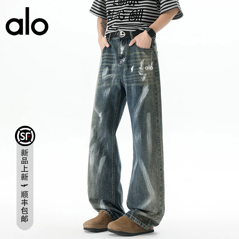 【官方奥特莱斯】品牌折扣美式设计感百搭涂鸦牛仔裤潮流时尚阔腿裤