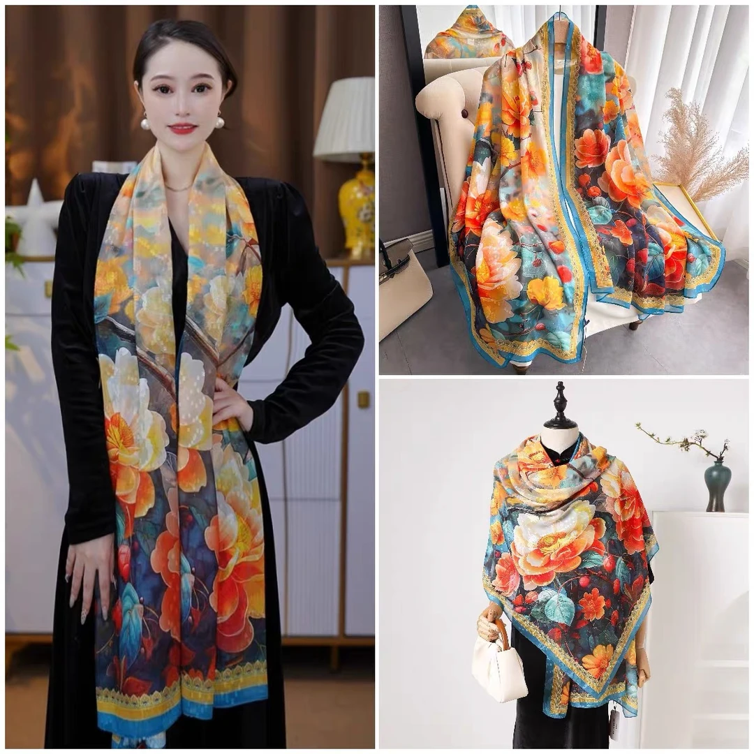 066繁花似景薯莨沙剪花180*90丝巾