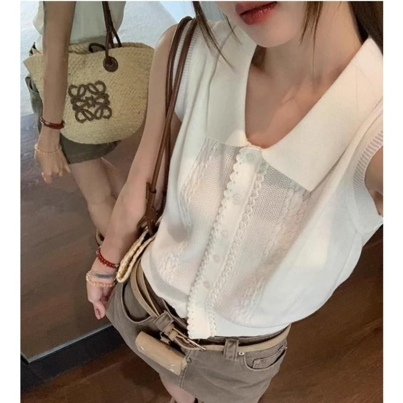 polo领针织背心女夏季2025年新款韩版修身显瘦短款小上衣女装辣妹