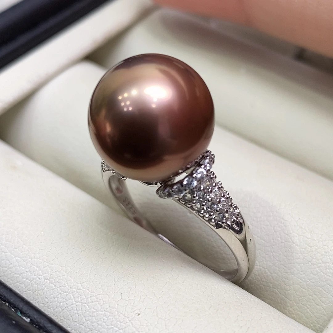 银S925镶嵌戒指淡水珍珠12-13mm