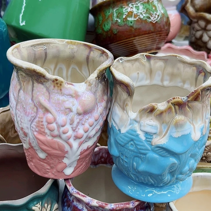 多肉绿植陶瓷花盆9.9包邮，有孔