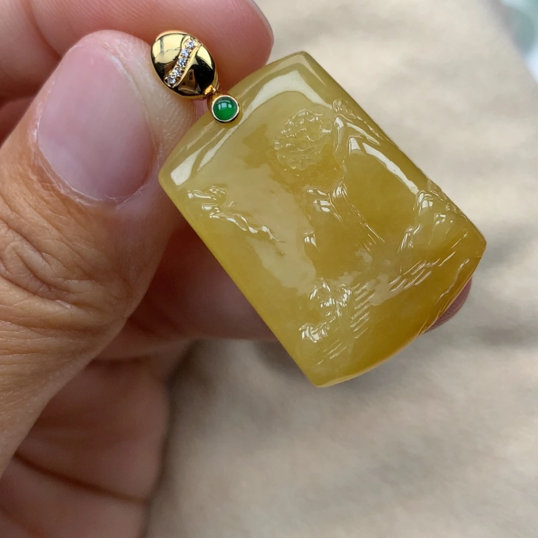 翡翠18K金镶嵌吊坠(不含链)山水牌