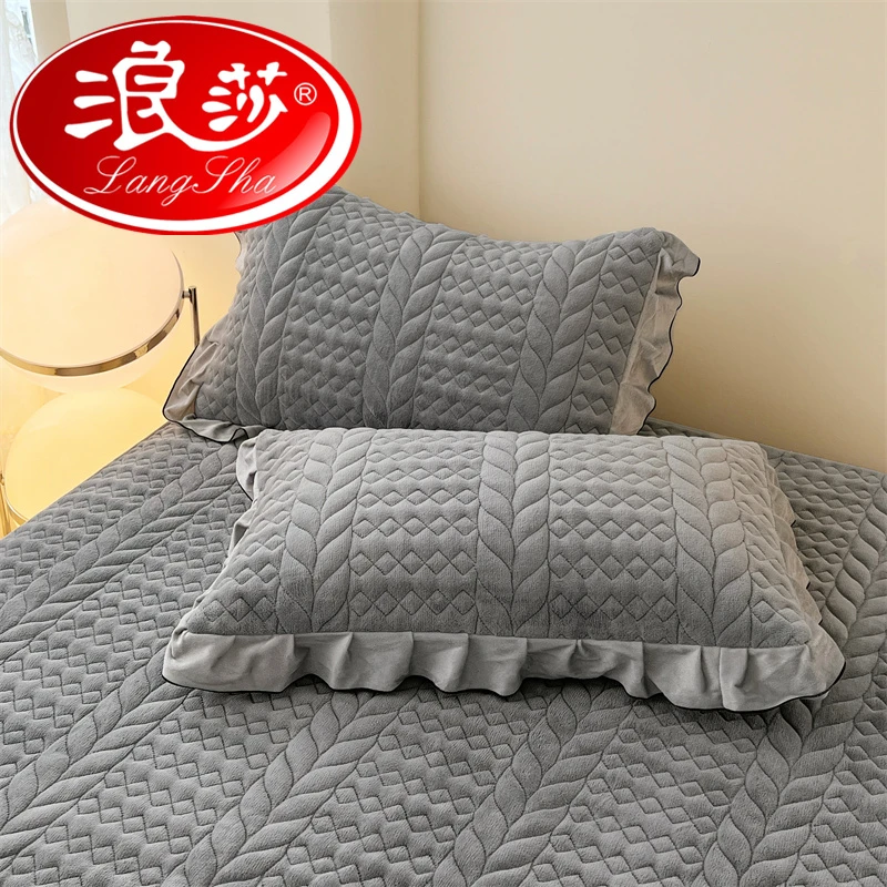 浪莎A类牛奶绒夹棉花边枕套一对珊瑚绒枕芯内胆套学生加厚枕头套