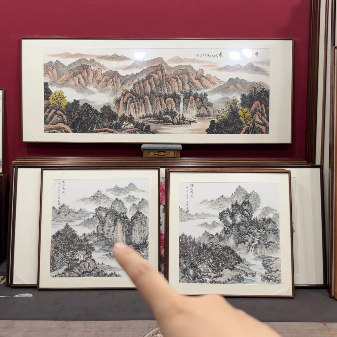 山***中国画带框绘画80/80尺寸