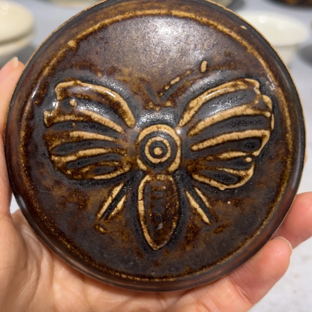 漠***川陶摆件将乐窑酱釉盖盒