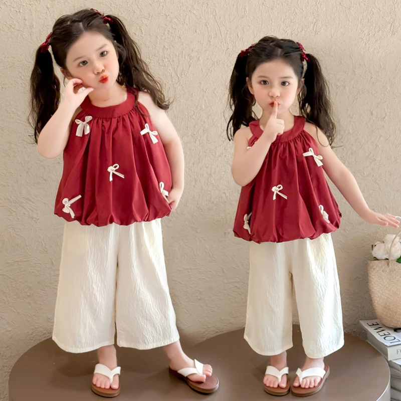 女童套装娃娃衫夏季2025新款洋气时髦儿童薄款无袖阔腿裤两件套