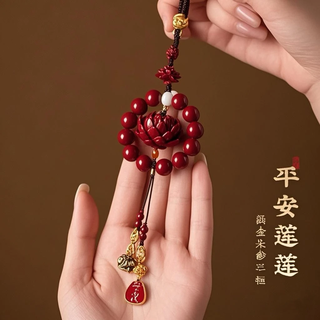 含辰砂工艺品双层莲花汽车挂件车内平安挂饰高档礼物1.0mm大珠