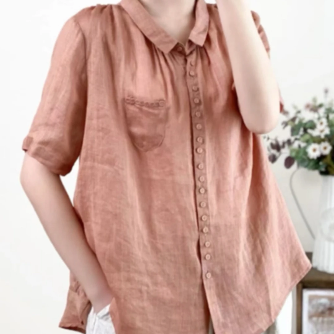 依蔓家推荐翻领文艺时尚洋气苎麻开衫
