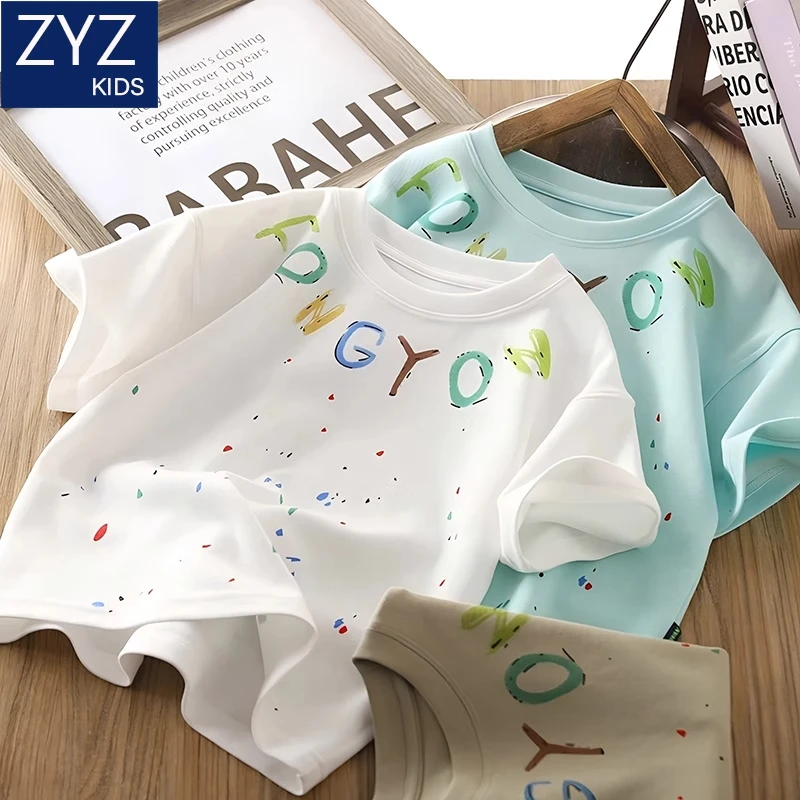 2025夏季新款男童短袖男中大童韩版时髦半袖圆领印花上衣T恤