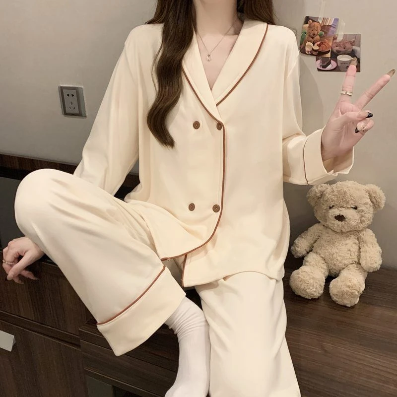 纯色女睡衣ins家居服套装夏季秋冬春秋季大码宽松家居服春夏套装