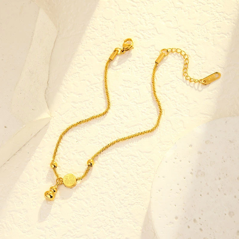 铜合金锆石脚链 爆款福字女不掉色高级感轻奢气质脚饰露脚踝女女