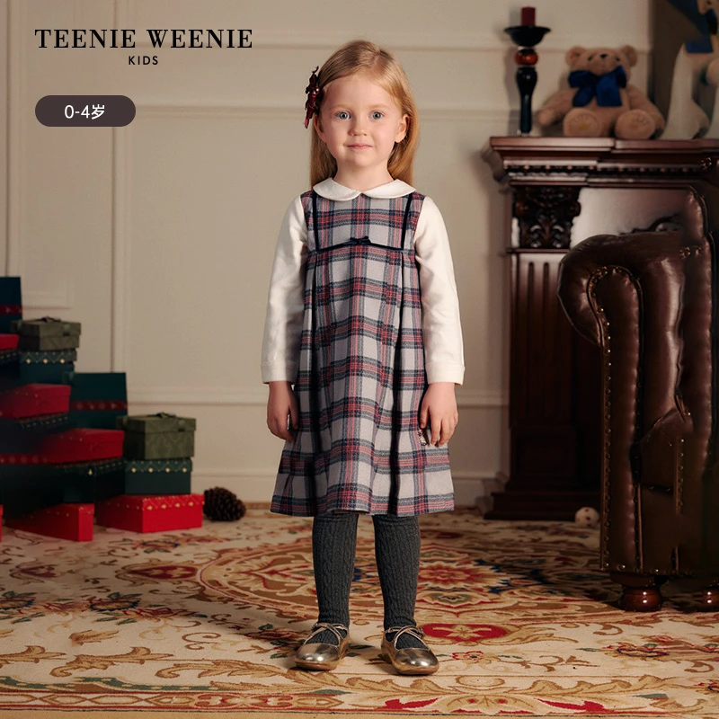 TeenieWeenieBaby小熊童装25年学院风翻领格纹连衣裙T0OW251167A