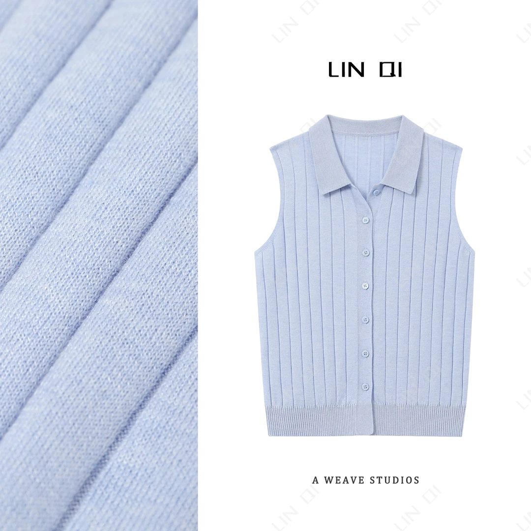 时髦贵气 2025新款内搭背心打底无袖polo领针织衫女