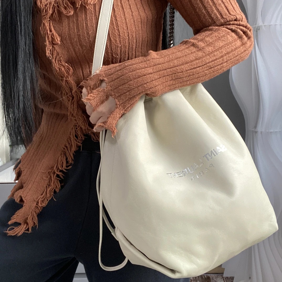 95新 YSL/圣罗兰 【可】奶白子母垃圾袋单肩斜挎包00 1149