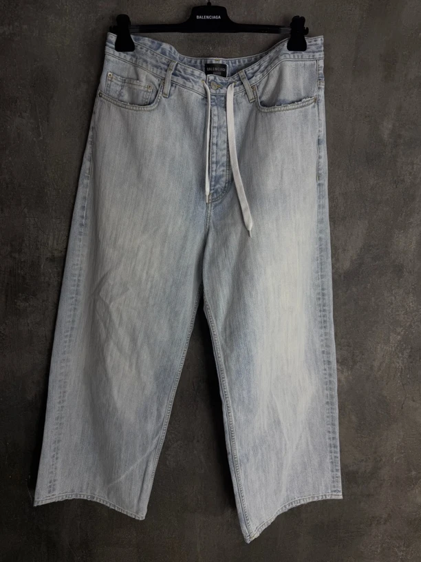 全新未使用 Balenciaga/巴黎世家 抽绳阔腿直筒牛仔裤